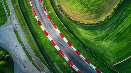 Aufkleber - Aerial view of a road with distinctive red and white stripes, suitable for use in travel or infrastructure projects