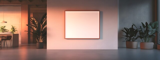 Fototapete - Dramatic Geometric Frame Mockup with Bold Color Accents in an Open Concept Modern Loft Interior Design
