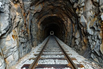 Aufkleber - A train enters a dark tunnel, the light from outside fading into darkness