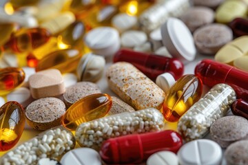 Poster - A collection of pills and capsules arranged on a flat surface
