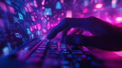 Portrait hand of software engineer working on laptop with circuit board. AI