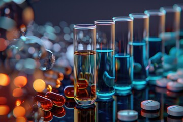 Aufkleber - Row of glasses with colorful liquids, ideal for science or chemistry illustrations