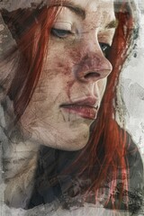 Poster - A close-up shot of a woman with striking red hair, focused on her facial features