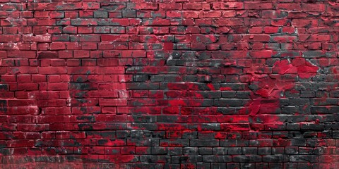 Wall Mural - Aged red brick wall with peeling paint, perfect for background textures.