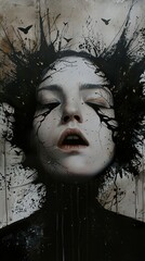 Canvas Print - Black Ink Portrait: A Surreal and Emotional Expression