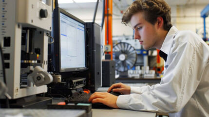 Poster - Innovative Engineer Creating 3D Model on Computer in Modern Laboratory