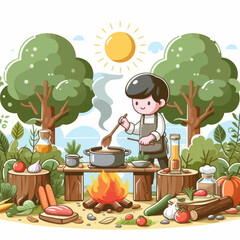 cooking in nature vector