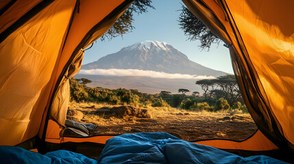 view from the tent of the famous mountain, a popular hiking attraction.