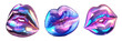 © Pavel - Inflatable holographic chrome metal lips isolated. 80s 90s Iridescent neon beauty, cosmetics, makeup icons.