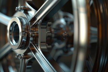 Poster - A close-up view of a motorcycle wheel with prominent spokes, suitable for use in images about transportation or adventure