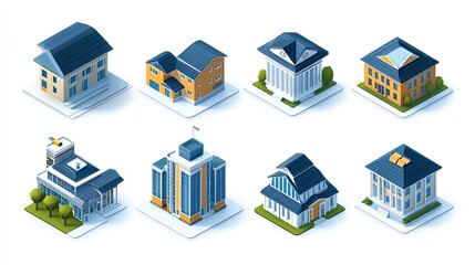 Wall Mural - Isometric 3D Building Set.