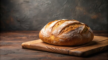 Freshly baked loaf of bread on wooden cutting board, bakery, food, homemade, baked, delicious, rustic, organic, grains, wheat