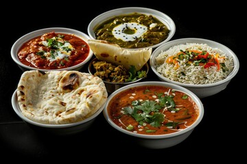 Poster - A table with four bowls of various foods, ideal for illustration or photography project