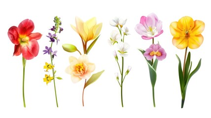 Poster - A bouquet of variously colored flowers arranged on a clean white surface