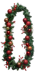 Wall Mural - [transparent background png]red and green christmas wreath with ornaments