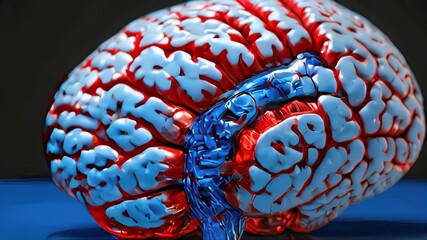 Poster - brain with veins. white brain with red veins, human organ for thinking