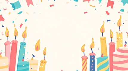 A playful border with cartoon-style candles and confetti, with a blank middle for a birthday wish