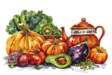 Poster - Colorful illustration of various fruits and veggies, great for food or nature themed projects