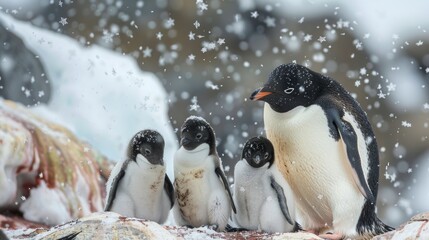 Aufkleber - A group of penguins perched on a rocky outcropping, enjoying the view