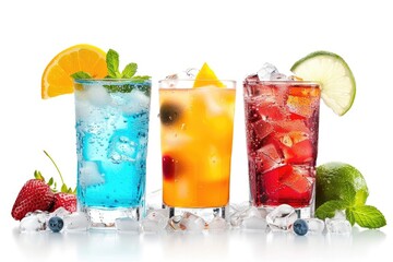 Poster - A row of colorful drinks on ice, perfect for a party or event