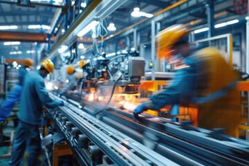 Canvas Print - A group of workers on a factory floor, busy with their tasks