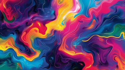 Wall Mural - Abstract, vibrant pattern with flowing, wave-like shapes. The colors are intense and psychedelic