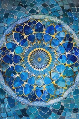 Aufkleber - Close-up view of a blue and yellow mosaic artwork, perfect for decorative purposes or as a design element