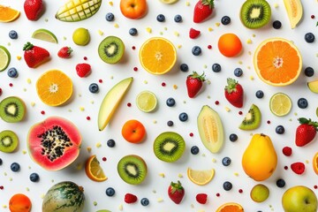 Poster - A colorful arrangement of various fruits on a white background