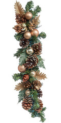 Wall Mural - [transparent background png]gold and brown christmas garland with pine cones and ornaments
