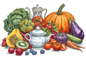 Poster - A colorful mix of fresh fruits and vegetables on display