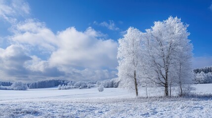 Canvas Print - A field with a tree and some snow on it, AI