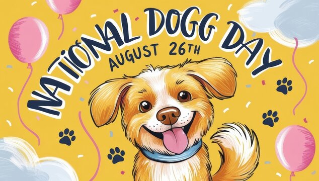 A whimsical handdrawn illustration celebrating National dog day