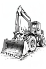 Aufkleber - A simple black and white drawing of a bulldozer for various uses