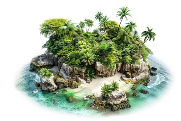 Poster - A tropical island with palm trees and rocks