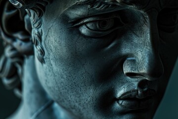 Poster - Close-up shot of a male statue's facial features, suitable for use in art or history-related contexts