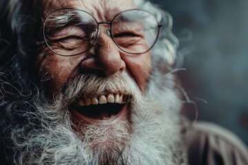 Wall Mural - Close-up portrait of a man with glasses and a beard, suitable for use in editorial or commercial content