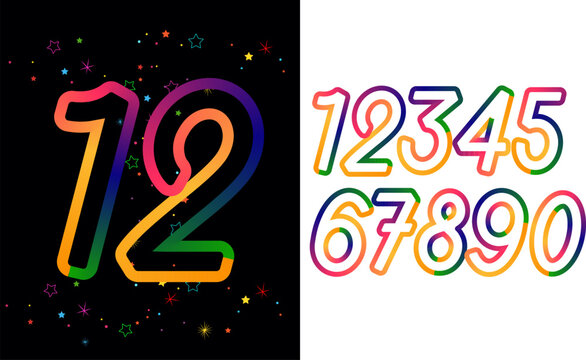 Set of colorful numbers. Creative decotative coloured digits. Isolated abstract graphic design template, numbers
