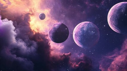 Wall Mural - a vibrant cosmic backdrop features three distinct planets surrounded by swirling gases and luminous 