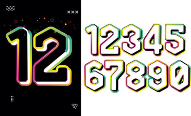 Leinwandbilder - Set of colorful numbers. Creative decotative coloured digits. Isolated abstract graphic design template, numbers