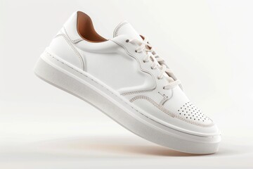 Poster - A close-up shot of a white shoe on a white surface, perfect for use in still life or product photography