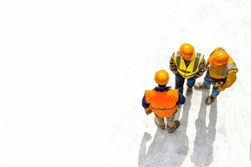 Poster - A group of construction workers standing together, possibly discussing their project