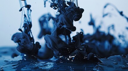 Poster - A close-up of dark blue ink spreading across a page, creating abstract patterns