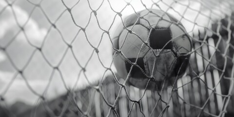 Poster - A close-up shot of a soccer ball in black and white, ideal for use in sports or design-related contexts