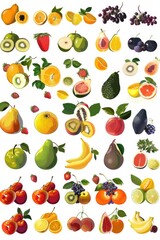 Poster - A colorful arrangement of various fruits on a white background, suitable for promoting healthy eating or advertising fresh produce