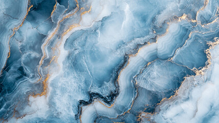 Poster - Abstract blue marble texture with gold accents creating fluid patterns