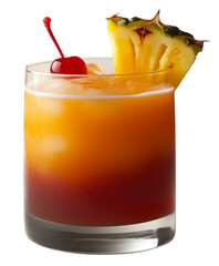 Wall Mural -  Mai Tai cocktail with rum orange juice and grenadine garnished with pineapple slice and cherry served in tiki glass isolated on transparent background