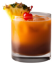 Wall Mural -  tropical Mai Tai cocktail with rum, orange liqueur and lime juice garnished with pineapple wedge and cherry, served in tiki glass isolated on transparent background