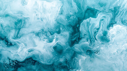 Poster - Swirling turquoise and white abstract patterns resembling ocean waves in a dynamic display of color and texture