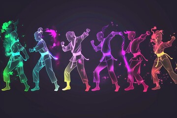 Aufkleber - A group of people dancing in a line formation, having fun and enjoying the music