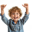 © Halim Karya Art - A boy with his arms up in the air isolated white Background